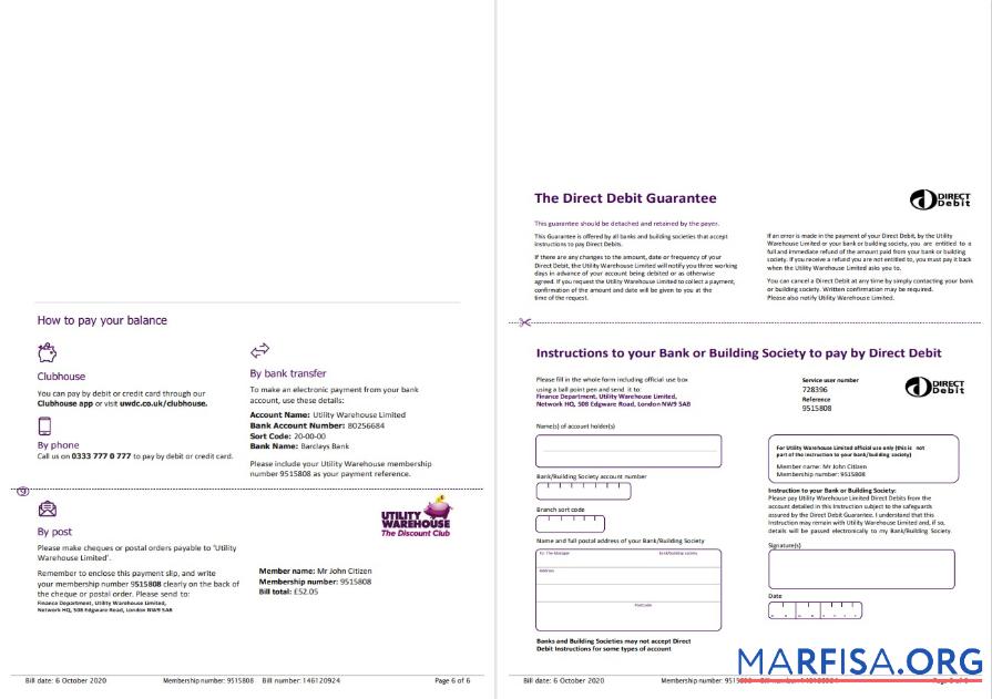 Blank United Kingdom Utility Warehouse electricity utility bill template in Word and PDF format (6 pages) 5 6